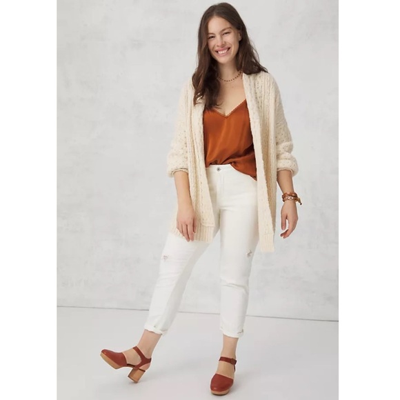 Anthropologie Rashida Chunky Knit Open Tunic Cardigan Sweater Boho Cream Medium - Picture 1 of 11